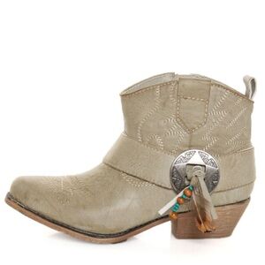 Big Buddha West Natural Paris Embellished Cowgirl Ankle Boots Womens 9.5 Booties